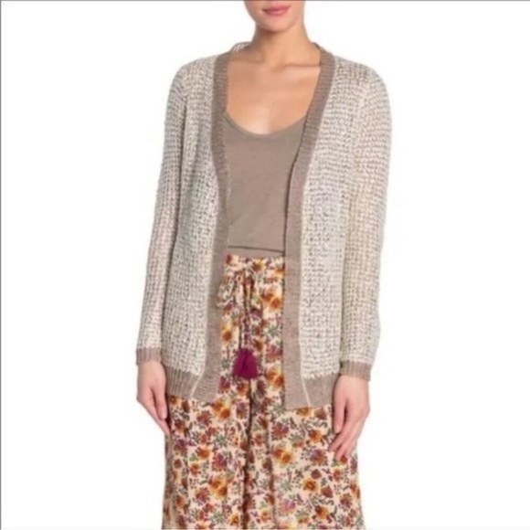 Raga Veda Open Front Cardigan Light Weight Sweater Cardigan Gold metallic cream - Picture 1 of 15